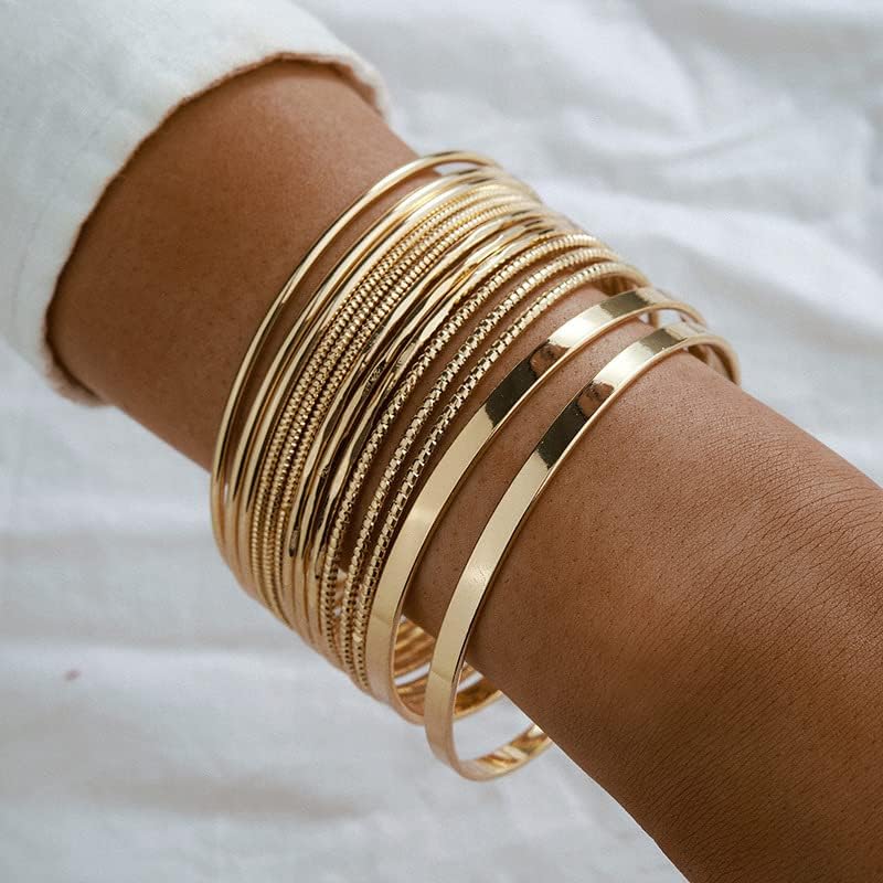 RINTOLER Store 16Pcs Gold Bangle Bracelets for Women - Multi Layer Stackable Textured Bracelets Boho Jewelrys Set. - Image 2